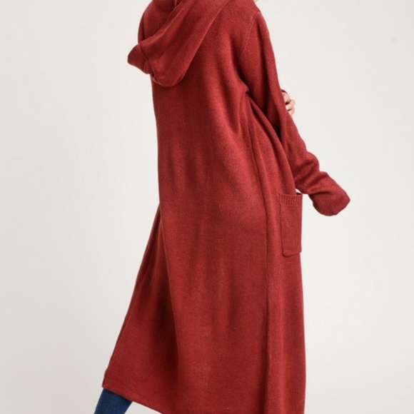 Long Hooded Duster Red Jacket Cardigan Coat Pocket - Picture 3 of 5